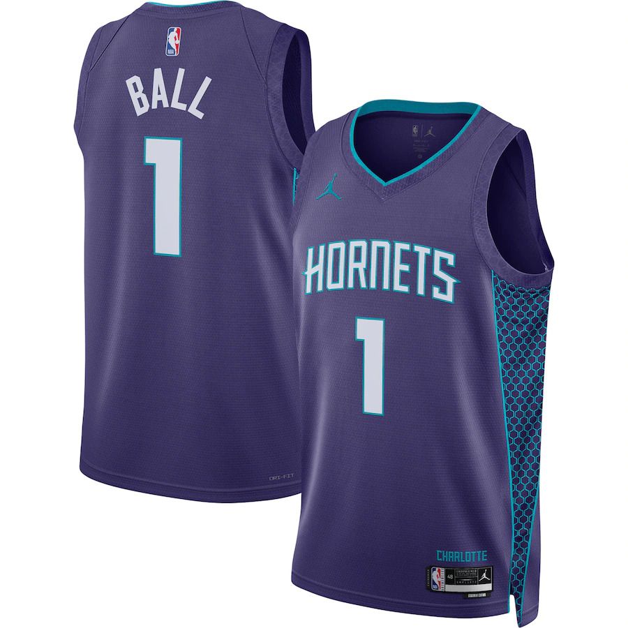 Men Charlotte Hornets #1 LaMelo Ball Jordan Brand Purple 2022-23 Statement Edition Swingman NBA Jersey